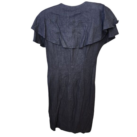 BEAU DAVID Vtg 80's ruffled neckline wrap 100% Linen dress Sz 10 - Picture 12 of 12